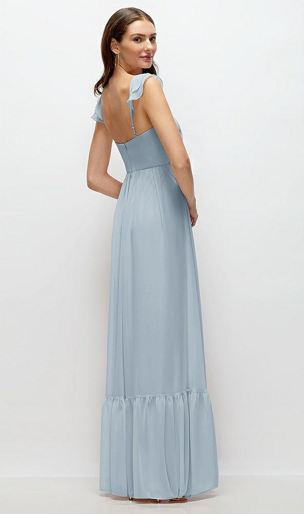 Back View - Mist Ruffle Strap Chiffon Bustier Maxi Dress with Ruffle Hem A-Line Skirt