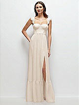 Front View Thumbnail - Oat Ruffle Strap Chiffon Bustier Maxi Dress with Ruffle Hem A-Line Skirt