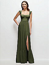 Front View Thumbnail - Olive Green Ruffle Strap Chiffon Bustier Maxi Dress with Ruffle Hem A-Line Skirt