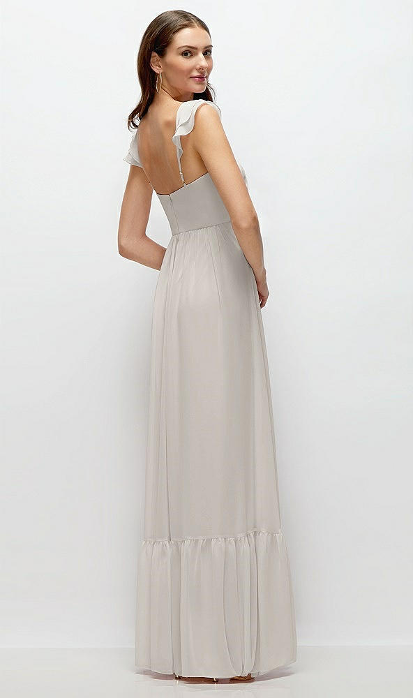 Back View - Oyster Ruffle Strap Chiffon Bustier Maxi Dress with Ruffle Hem A-Line Skirt