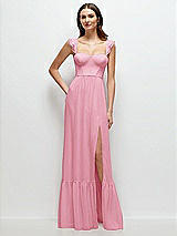 Front View Thumbnail - Peony Pink Ruffle Strap Chiffon Bustier Maxi Dress with Ruffle Hem A-Line Skirt