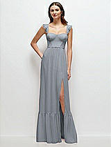 Front View Thumbnail - Platinum Ruffle Strap Chiffon Bustier Maxi Dress with Ruffle Hem A-Line Skirt