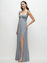 Side View Thumbnail - Platinum Ruffle Strap Chiffon Bustier Maxi Dress with Ruffle Hem A-Line Skirt