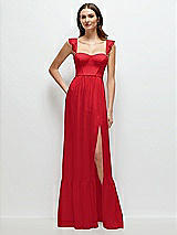 Front View Thumbnail - Parisian Red Ruffle Strap Chiffon Bustier Maxi Dress with Ruffle Hem A-Line Skirt