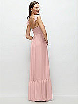 Rear View Thumbnail - Rose - PANTONE Rose Quartz Ruffle Strap Chiffon Bustier Maxi Dress with Ruffle Hem A-Line Skirt