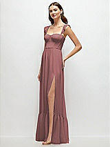 Side View Thumbnail - Rosewood Ruffle Strap Chiffon Bustier Maxi Dress with Ruffle Hem A-Line Skirt