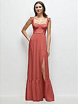 Front View Thumbnail - Coral Pink Ruffle Strap Chiffon Bustier Maxi Dress with Ruffle Hem A-Line Skirt