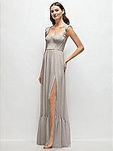 Side View Thumbnail - Taupe Ruffle Strap Chiffon Bustier Maxi Dress with Ruffle Hem A-Line Skirt