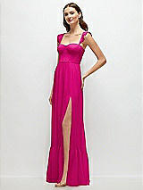 Side View Thumbnail - Think Pink Ruffle Strap Chiffon Bustier Maxi Dress with Ruffle Hem A-Line Skirt