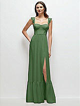 Front View Thumbnail - Vineyard Green Ruffle Strap Chiffon Bustier Maxi Dress with Ruffle Hem A-Line Skirt