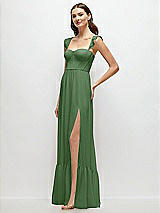 Side View Thumbnail - Vineyard Green Ruffle Strap Chiffon Bustier Maxi Dress with Ruffle Hem A-Line Skirt