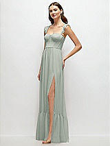 Side View Thumbnail - Willow Green Ruffle Strap Chiffon Bustier Maxi Dress with Ruffle Hem A-Line Skirt