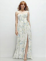 Front View Thumbnail - Bleu Garden Strapless Cat-Eye Corset Maxi Dress with Ruffle Hem A-Line Skirt