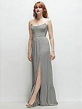 Side View Thumbnail - Chelsea Gray Strapless Cat-Eye Corset Maxi Dress with Ruffle Hem A-Line Skirt