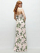 Rear View Thumbnail - Palm Beach Print Strapless Cat-Eye Corset Maxi Dress with Ruffle Hem A-Line Skirt