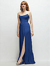 Side View Thumbnail - Classic Blue Strapless Cat-Eye Corset Maxi Dress with Ruffle Hem A-Line Skirt