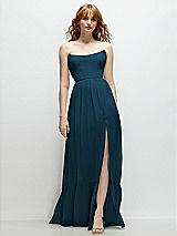 Front View Thumbnail - Atlantic Blue Strapless Cat-Eye Corset Maxi Dress with Ruffle Hem A-Line Skirt