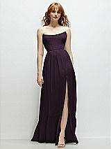 Front View Thumbnail - Aubergine Strapless Cat-Eye Corset Maxi Dress with Ruffle Hem A-Line Skirt