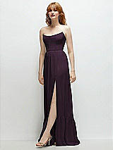 Side View Thumbnail - Aubergine Strapless Cat-Eye Corset Maxi Dress with Ruffle Hem A-Line Skirt