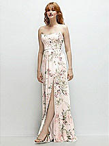 Side View Thumbnail - Blush Garden Strapless Cat-Eye Corset Maxi Dress with Ruffle Hem A-Line Skirt