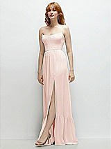 Side View Thumbnail - Blush Strapless Cat-Eye Corset Maxi Dress with Ruffle Hem A-Line Skirt