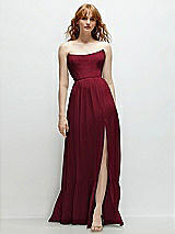 Front View Thumbnail - Burgundy Strapless Cat-Eye Corset Maxi Dress with Ruffle Hem A-Line Skirt