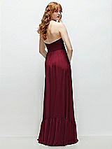 Rear View Thumbnail - Burgundy Strapless Cat-Eye Corset Maxi Dress with Ruffle Hem A-Line Skirt