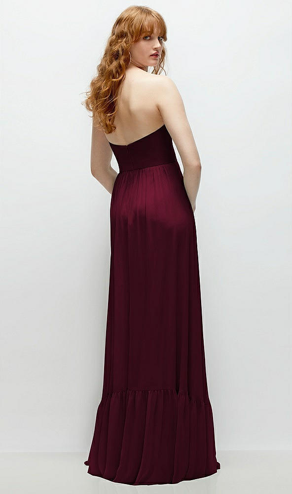 Back View - Cabernet Strapless Cat-Eye Corset Maxi Dress with Ruffle Hem A-Line Skirt