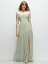 Front View Thumbnail - Celadon Strapless Cat-Eye Corset Maxi Dress with Ruffle Hem A-Line Skirt