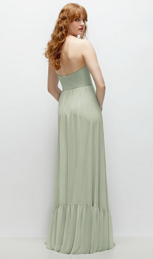 Back View - Celadon Strapless Cat-Eye Corset Maxi Dress with Ruffle Hem A-Line Skirt