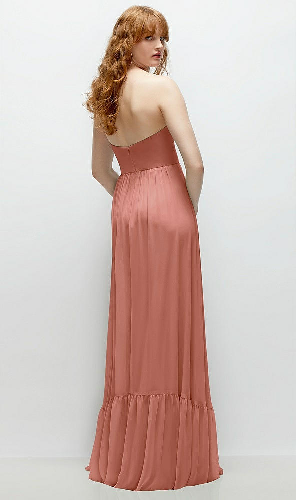 Back View - Desert Rose Strapless Cat-Eye Corset Maxi Dress with Ruffle Hem A-Line Skirt