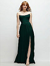 Front View Thumbnail - Evergreen Strapless Cat-Eye Corset Maxi Dress with Ruffle Hem A-Line Skirt