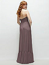 Rear View Thumbnail - French Truffle Strapless Cat-Eye Corset Maxi Dress with Ruffle Hem A-Line Skirt