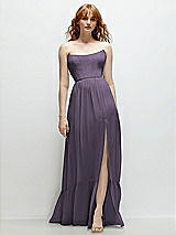 Front View Thumbnail - Lavender Strapless Cat-Eye Corset Maxi Dress with Ruffle Hem A-Line Skirt