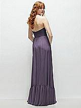 Rear View Thumbnail - Lavender Strapless Cat-Eye Corset Maxi Dress with Ruffle Hem A-Line Skirt