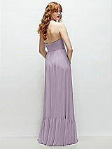 Rear View Thumbnail - Lilac Haze Strapless Cat-Eye Corset Maxi Dress with Ruffle Hem A-Line Skirt