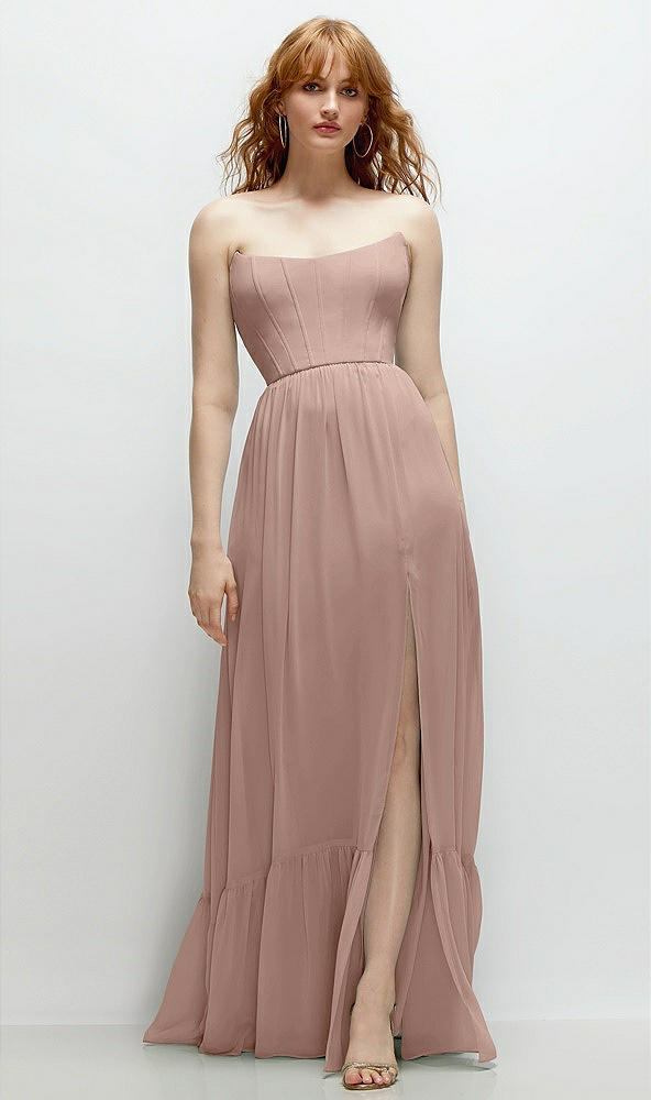 Front View - Neu Nude Strapless Cat-Eye Corset Maxi Dress with Ruffle Hem A-Line Skirt