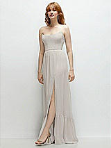 Side View Thumbnail - Oyster Strapless Cat-Eye Corset Maxi Dress with Ruffle Hem A-Line Skirt