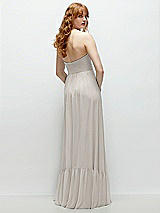 Rear View Thumbnail - Oyster Strapless Cat-Eye Corset Maxi Dress with Ruffle Hem A-Line Skirt