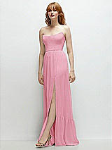 Side View Thumbnail - Peony Pink Strapless Cat-Eye Corset Maxi Dress with Ruffle Hem A-Line Skirt