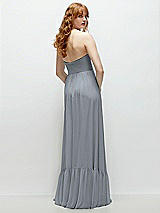 Rear View Thumbnail - Platinum Strapless Cat-Eye Corset Maxi Dress with Ruffle Hem A-Line Skirt