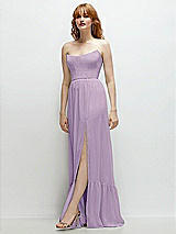 Side View Thumbnail - Pale Purple Strapless Cat-Eye Corset Maxi Dress with Ruffle Hem A-Line Skirt