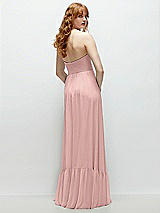 Rear View Thumbnail - Rose - PANTONE Rose Quartz Strapless Cat-Eye Corset Maxi Dress with Ruffle Hem A-Line Skirt