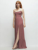 Side View Thumbnail - Rosewood Strapless Cat-Eye Corset Maxi Dress with Ruffle Hem A-Line Skirt