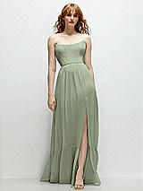 Front View Thumbnail - Sage Strapless Cat-Eye Corset Maxi Dress with Ruffle Hem A-Line Skirt