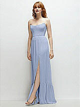 Side View Thumbnail - Sky Blue Strapless Cat-Eye Corset Maxi Dress with Ruffle Hem A-Line Skirt