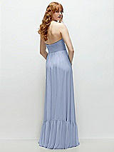 Rear View Thumbnail - Sky Blue Strapless Cat-Eye Corset Maxi Dress with Ruffle Hem A-Line Skirt