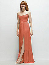 Side View Thumbnail - Terracotta Copper Strapless Cat-Eye Corset Maxi Dress with Ruffle Hem A-Line Skirt