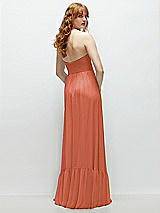 Rear View Thumbnail - Terracotta Copper Strapless Cat-Eye Corset Maxi Dress with Ruffle Hem A-Line Skirt