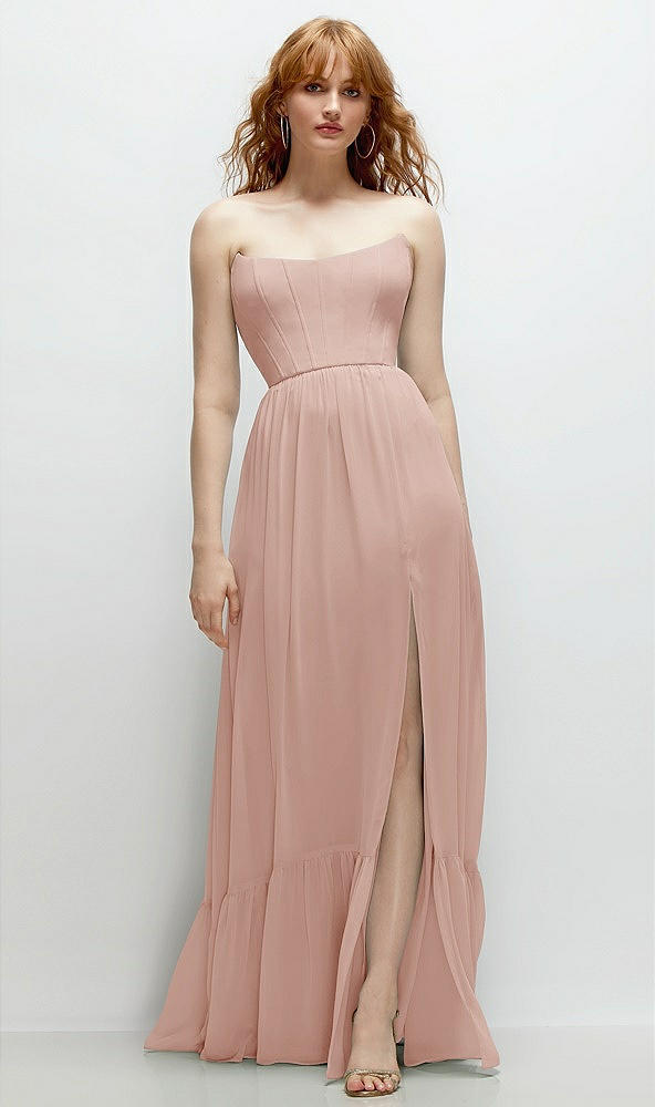 Front View - Toasted Sugar Strapless Cat-Eye Corset Maxi Dress with Ruffle Hem A-Line Skirt